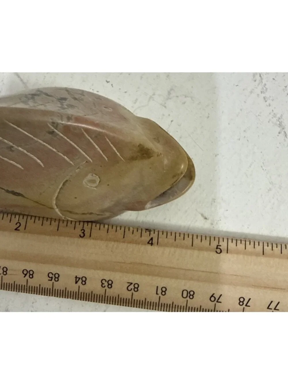 Hand Carved Natural Stone Fish Sculpture Statue Coastal Beach House Decor 4.5